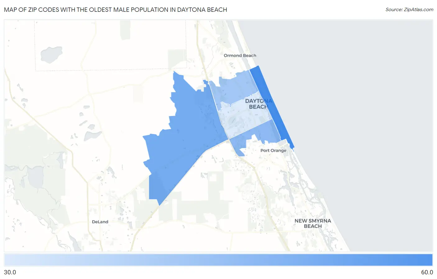 Zip Codes with the Oldest Male Population in Daytona Beach Map