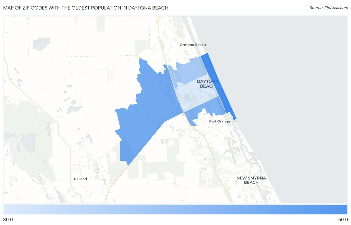 Zip Codes with the Oldest Population in Daytona Beach Map