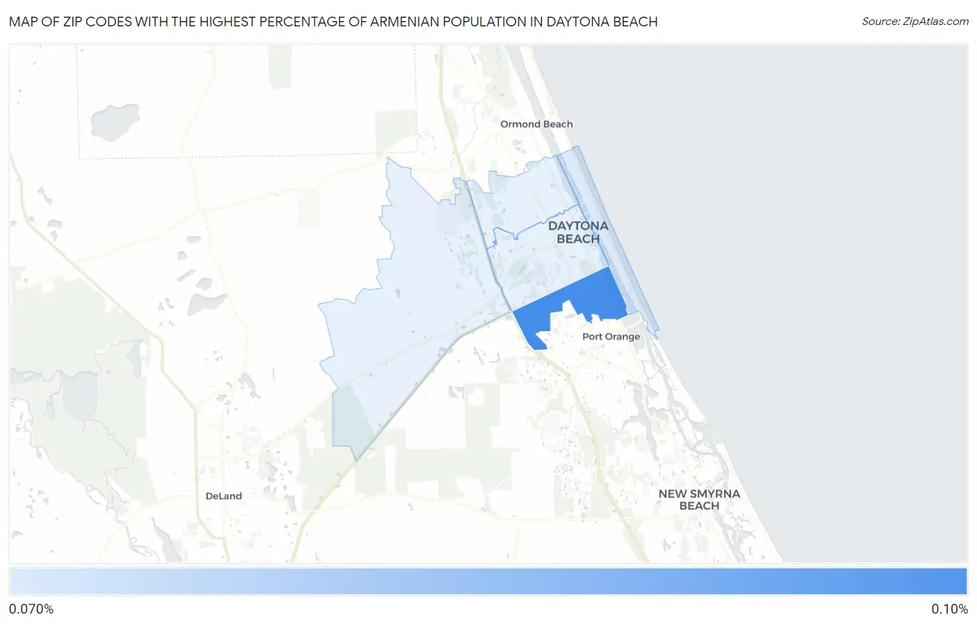 Zip Codes with the Highest Percentage of Armenian Population in Daytona Beach Map