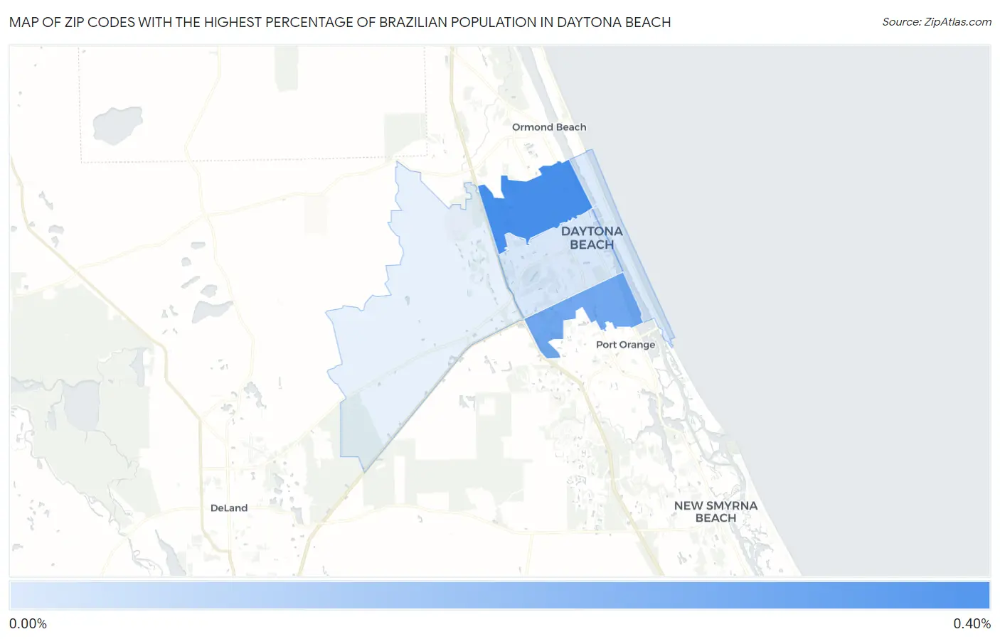 Zip Codes with the Highest Percentage of Brazilian Population in Daytona Beach Map