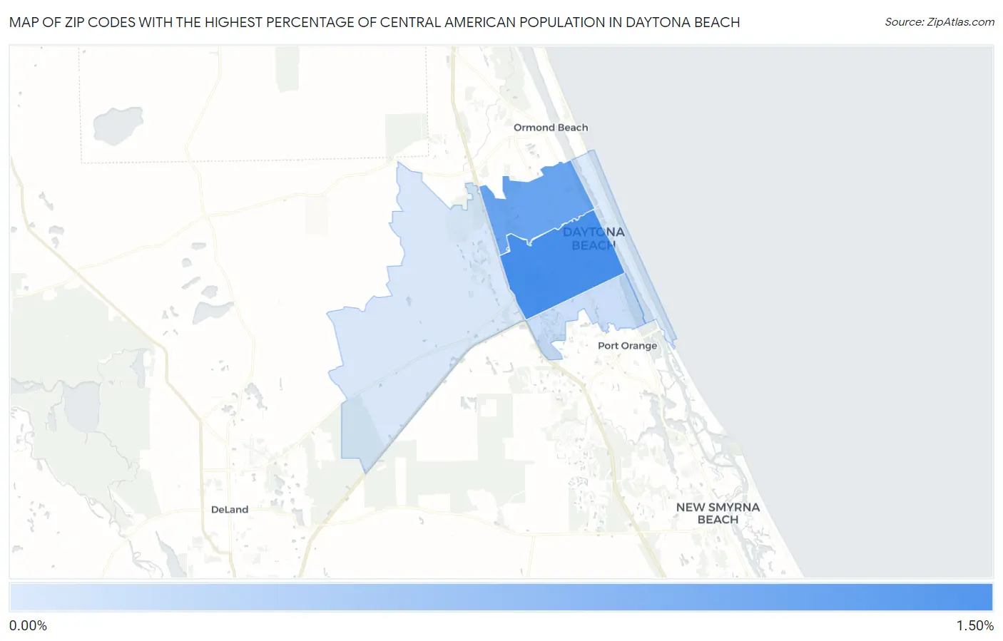 Zip Codes with the Highest Percentage of Central American Population in Daytona Beach Map