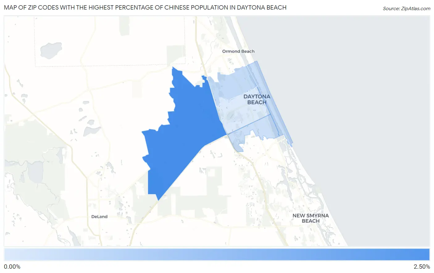 Zip Codes with the Highest Percentage of Chinese Population in Daytona Beach Map