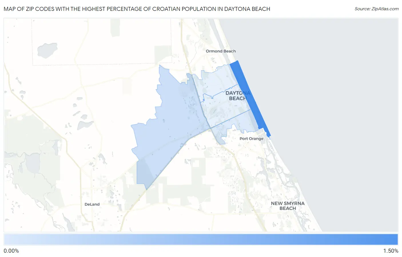 Zip Codes with the Highest Percentage of Croatian Population in Daytona Beach Map