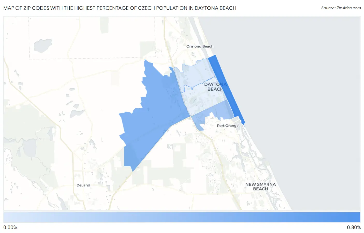 Zip Codes with the Highest Percentage of Czech Population in Daytona Beach Map