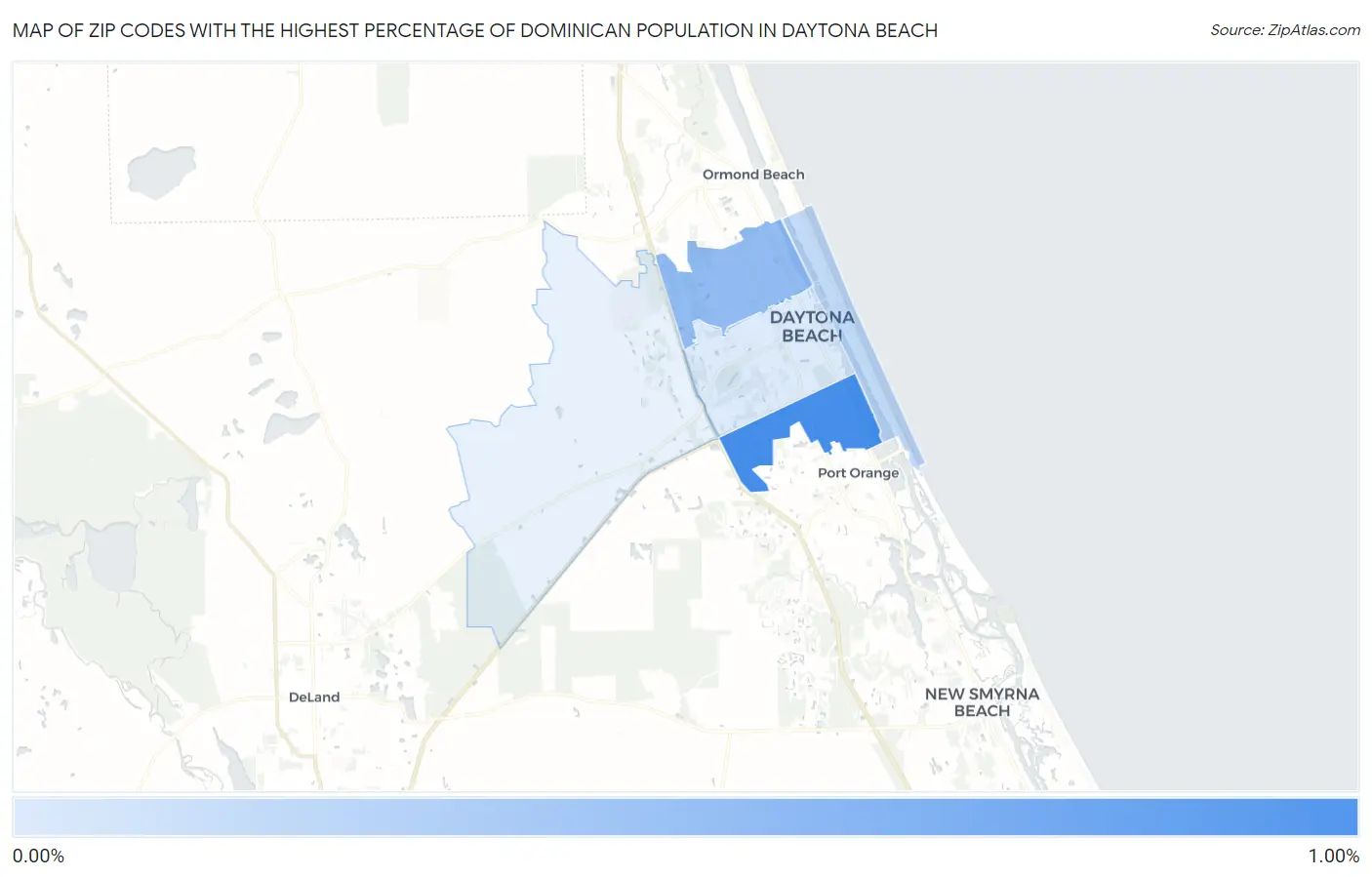 Zip Codes with the Highest Percentage of Dominican Population in Daytona Beach Map