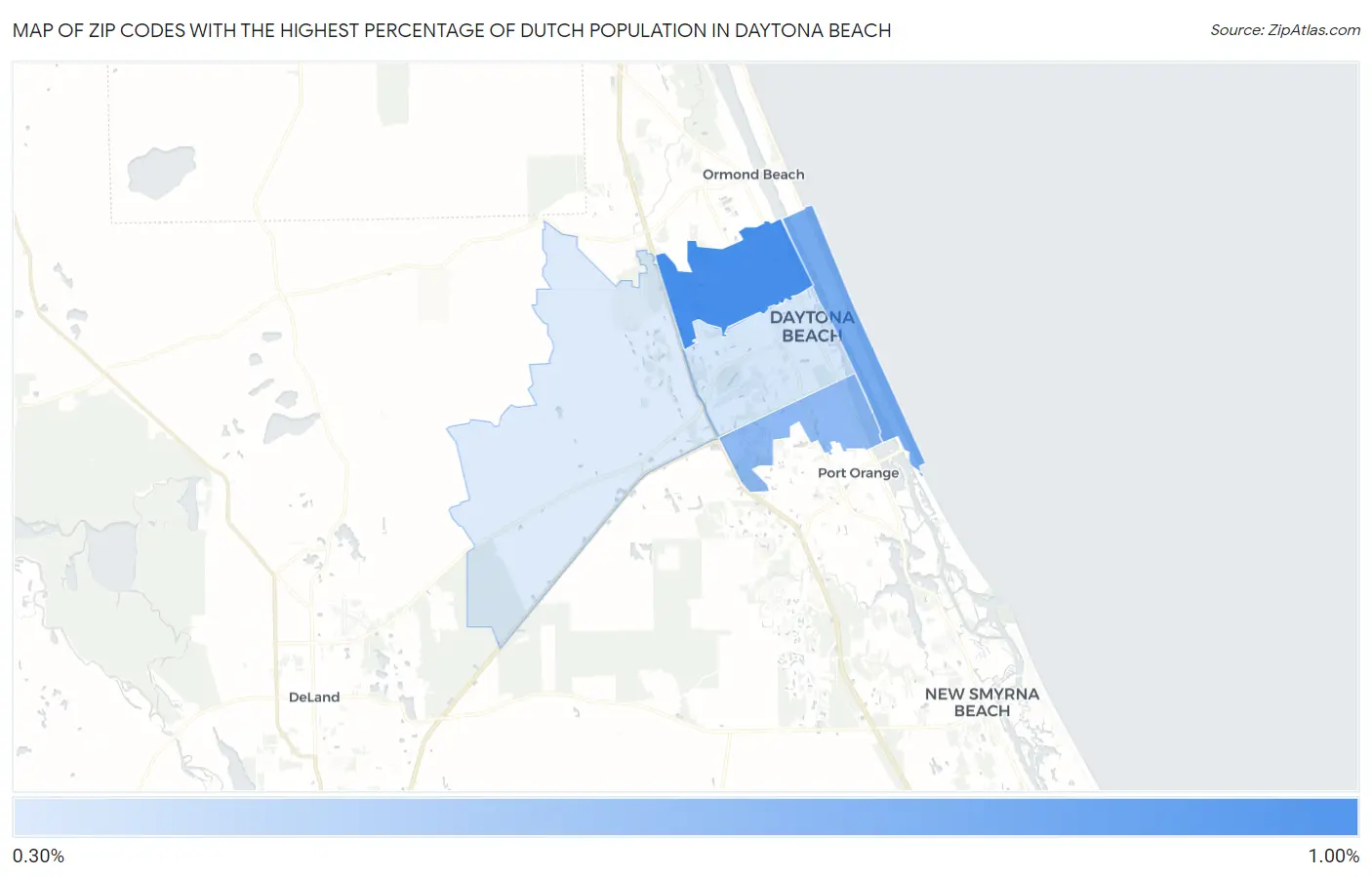 Zip Codes with the Highest Percentage of Dutch Population in Daytona Beach Map