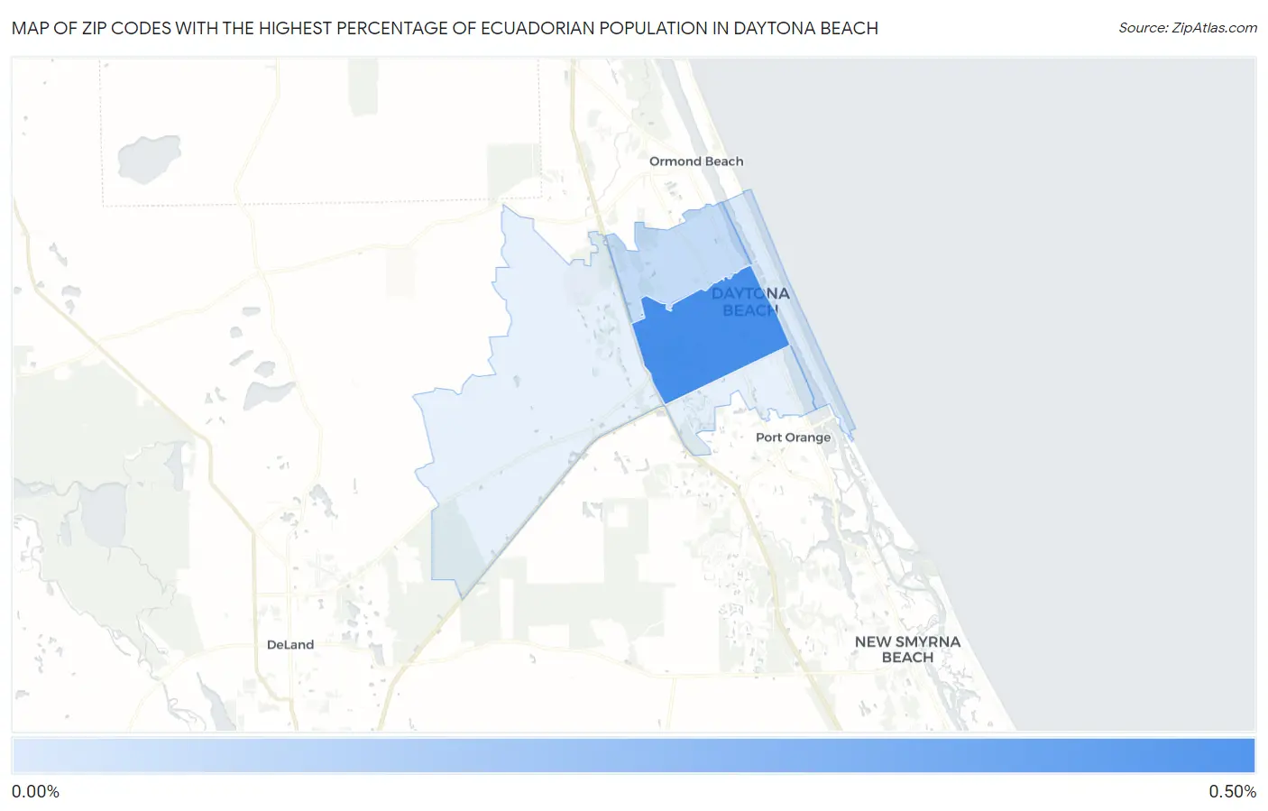 Zip Codes with the Highest Percentage of Ecuadorian Population in Daytona Beach Map