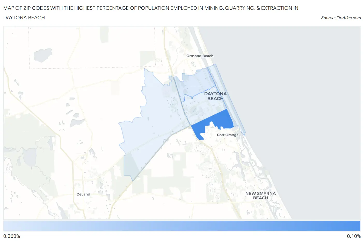 Zip Codes with the Highest Percentage of Population Employed in Mining, Quarrying, & Extraction in Daytona Beach Map