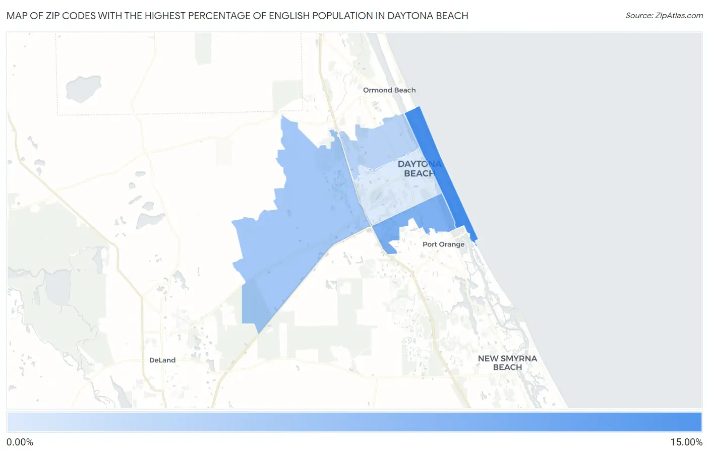 Zip Codes with the Highest Percentage of English Population in Daytona Beach Map