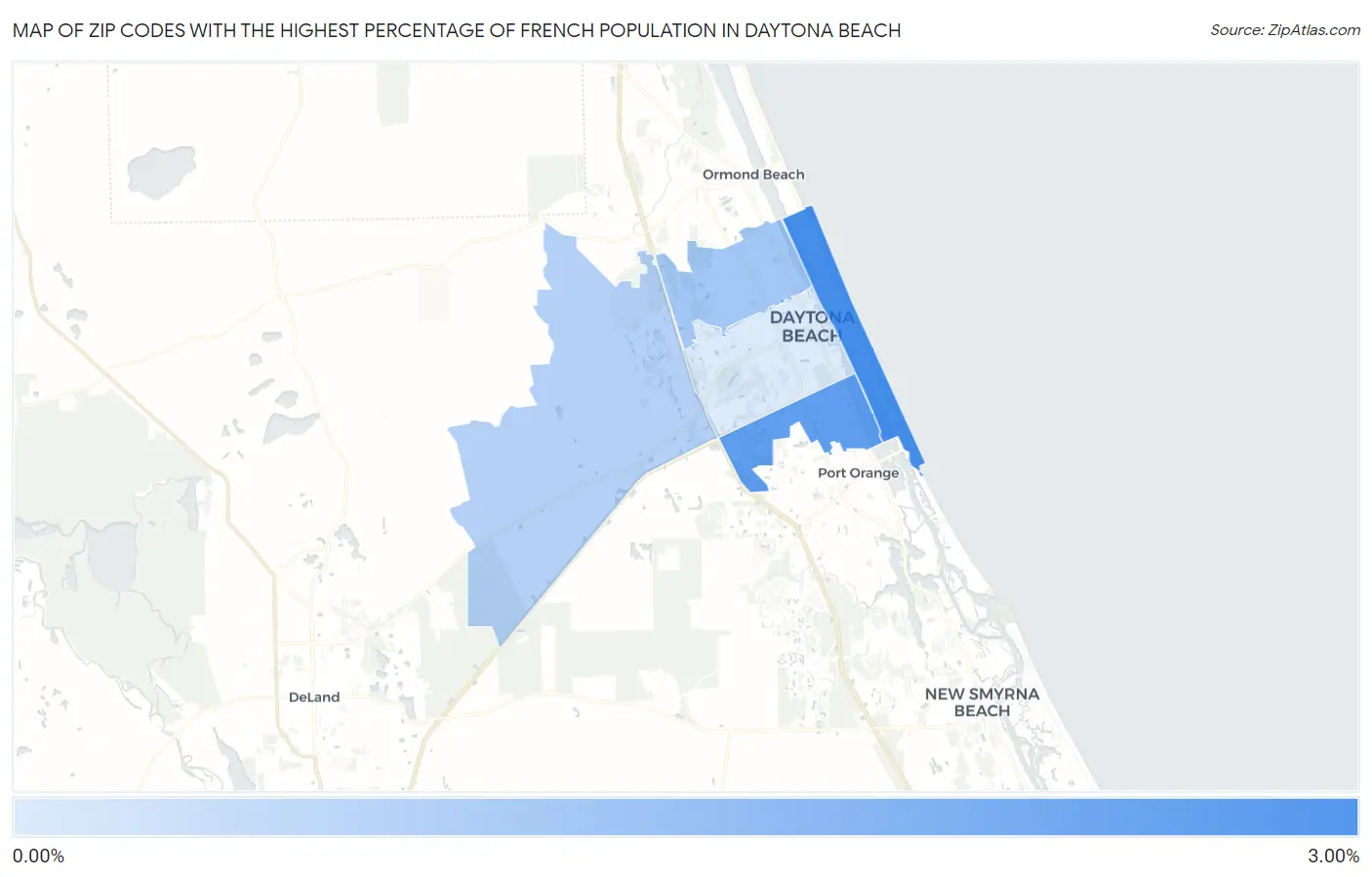 Zip Codes with the Highest Percentage of French Population in Daytona Beach Map