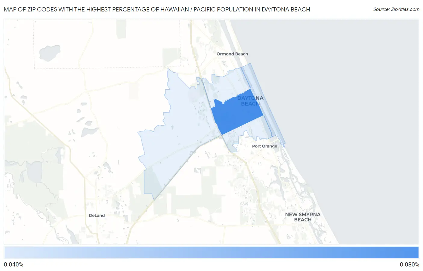 Zip Codes with the Highest Percentage of Hawaiian / Pacific Population in Daytona Beach Map