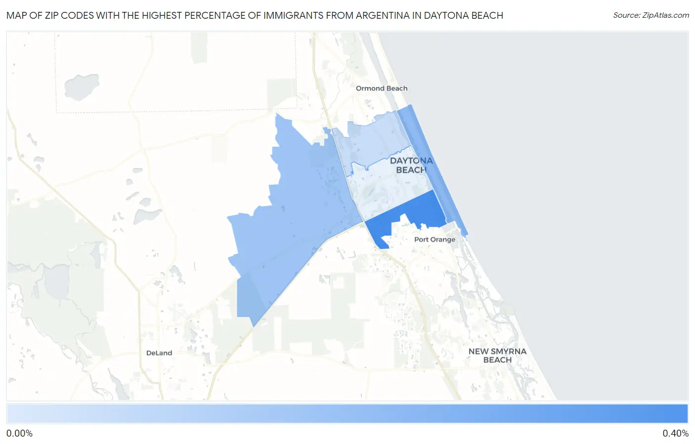 Zip Codes with the Highest Percentage of Immigrants from Argentina in Daytona Beach Map