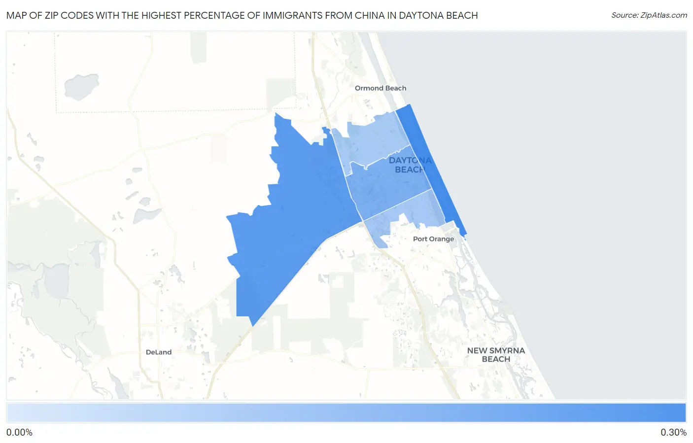 Zip Codes with the Highest Percentage of Immigrants from China in Daytona Beach Map