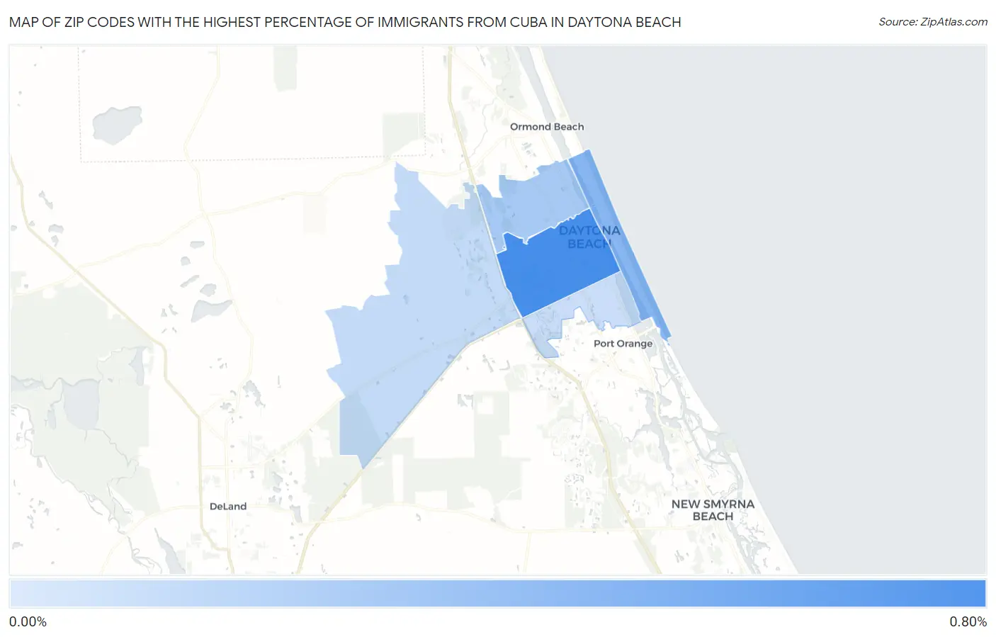 Zip Codes with the Highest Percentage of Immigrants from Cuba in Daytona Beach Map