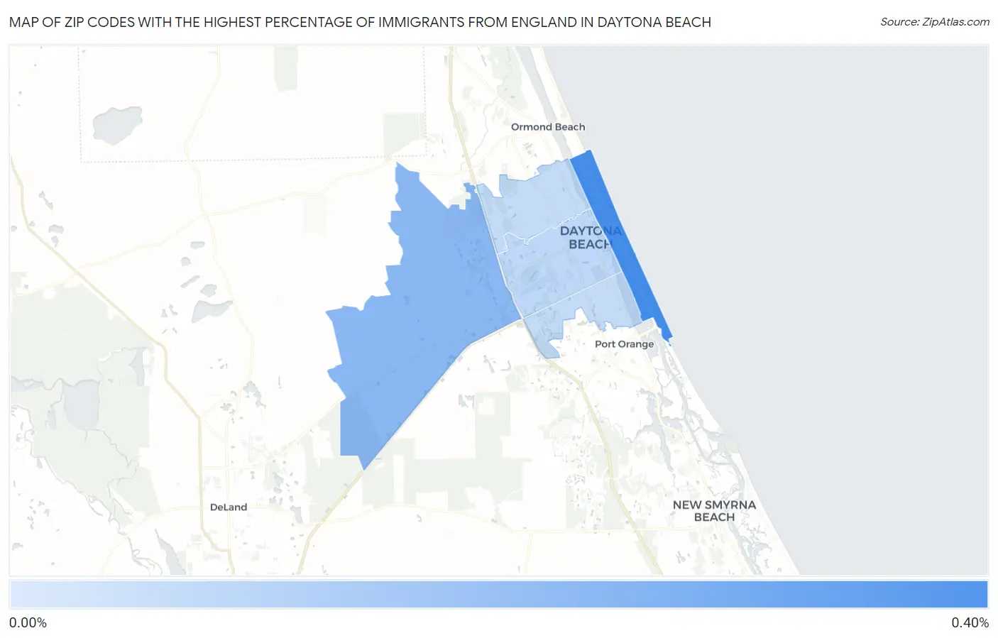 Zip Codes with the Highest Percentage of Immigrants from England in Daytona Beach Map