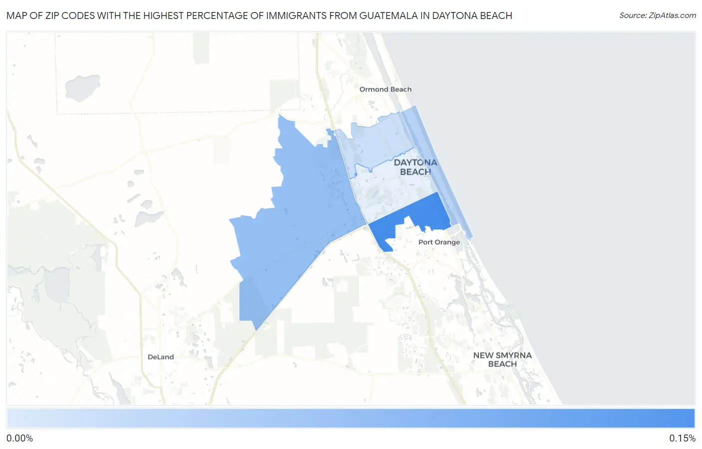 Zip Codes with the Highest Percentage of Immigrants from Guatemala in Daytona Beach Map