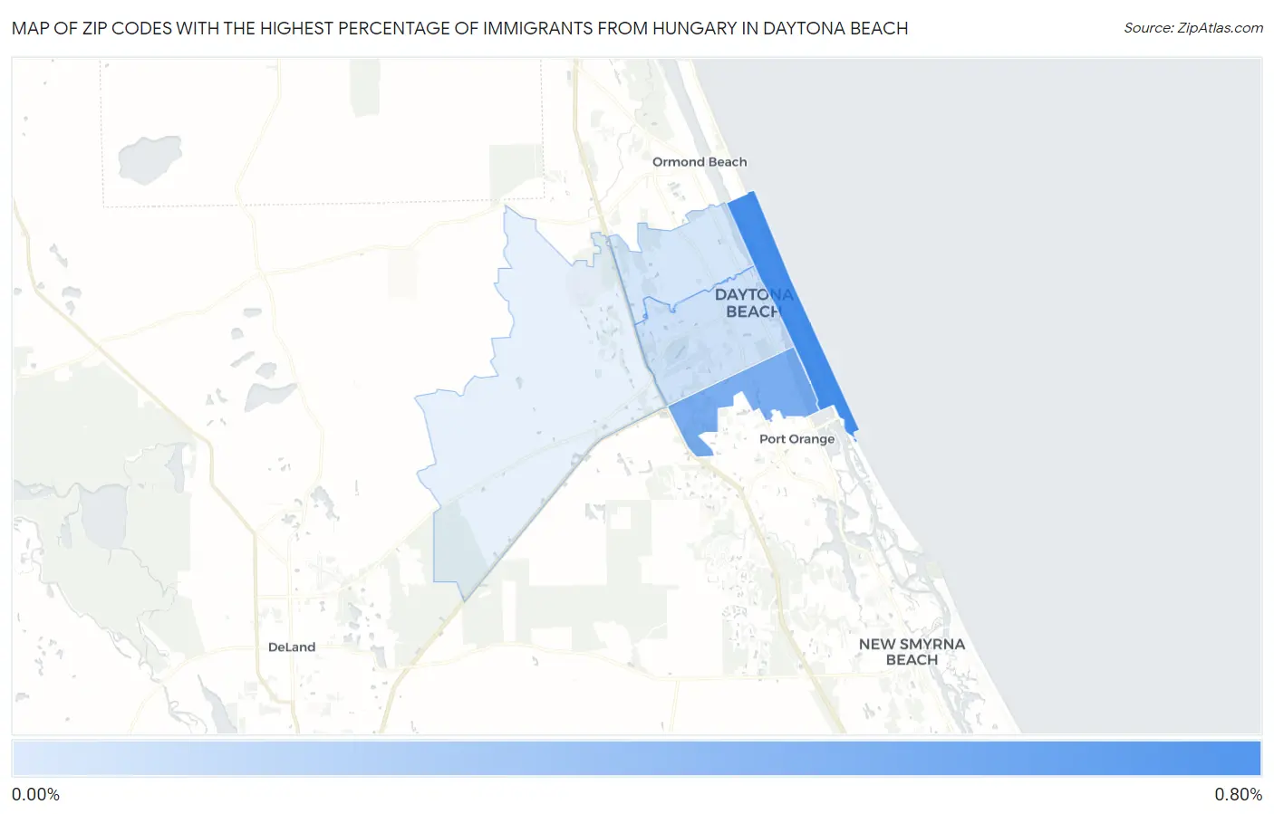 Zip Codes with the Highest Percentage of Immigrants from Hungary in Daytona Beach Map