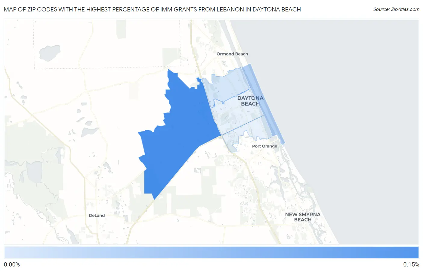 Zip Codes with the Highest Percentage of Immigrants from Lebanon in Daytona Beach Map
