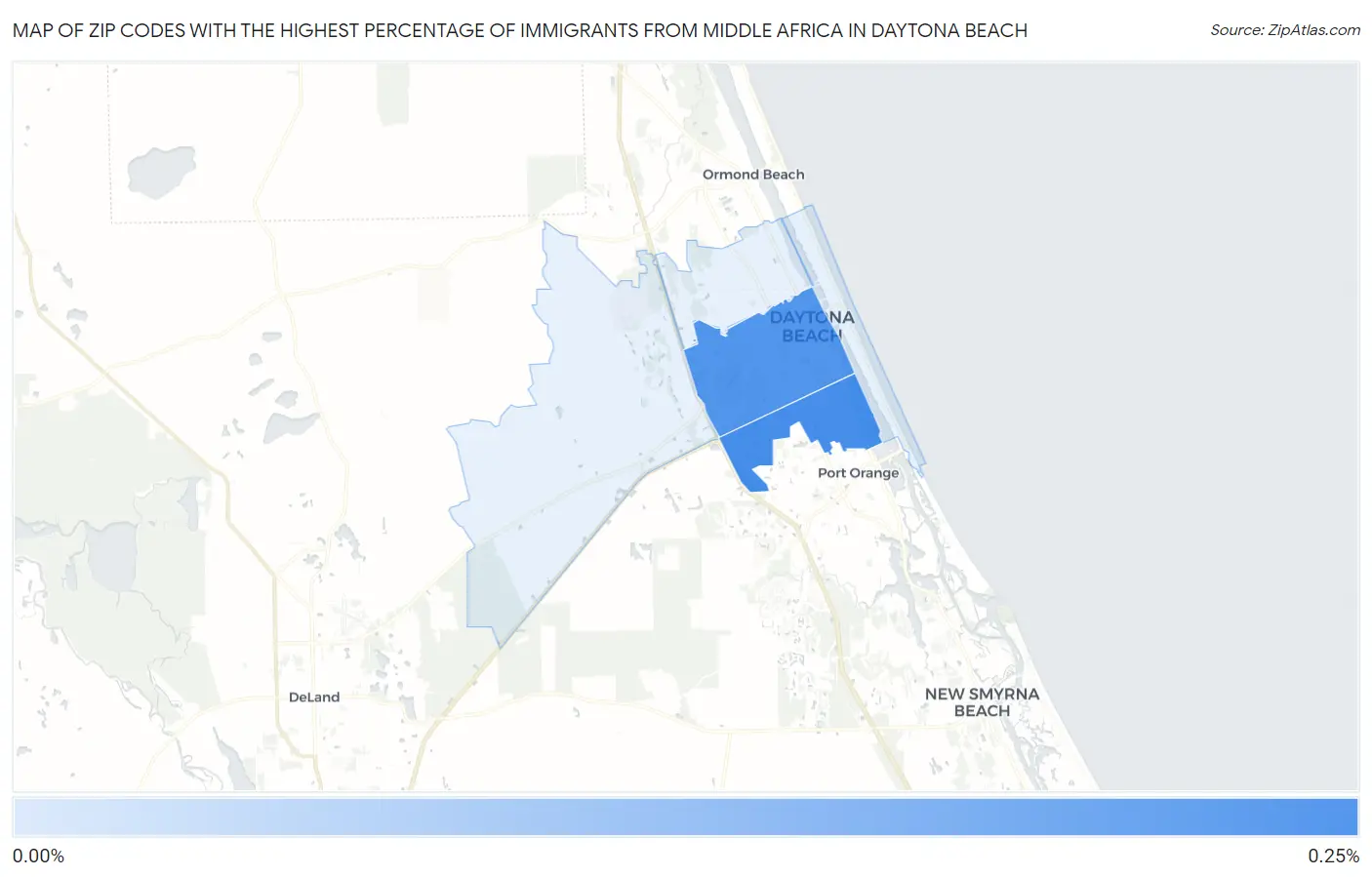 Zip Codes with the Highest Percentage of Immigrants from Middle Africa in Daytona Beach Map