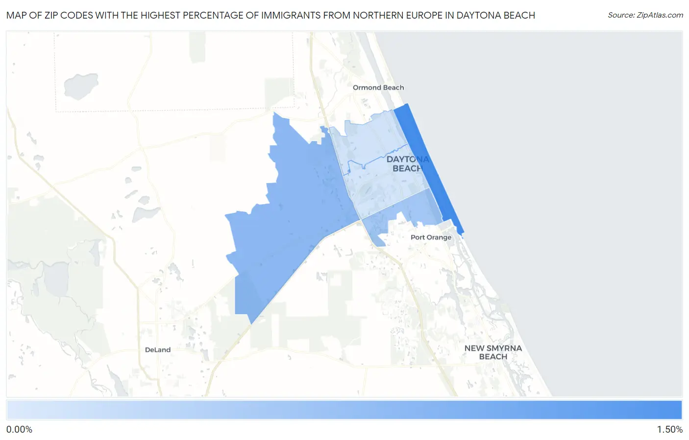 Zip Codes with the Highest Percentage of Immigrants from Northern Europe in Daytona Beach Map