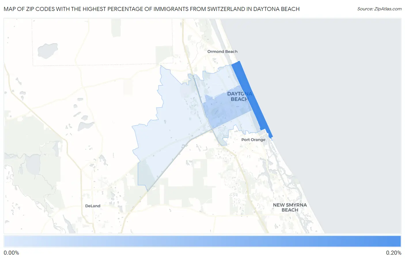 Zip Codes with the Highest Percentage of Immigrants from Switzerland in Daytona Beach Map