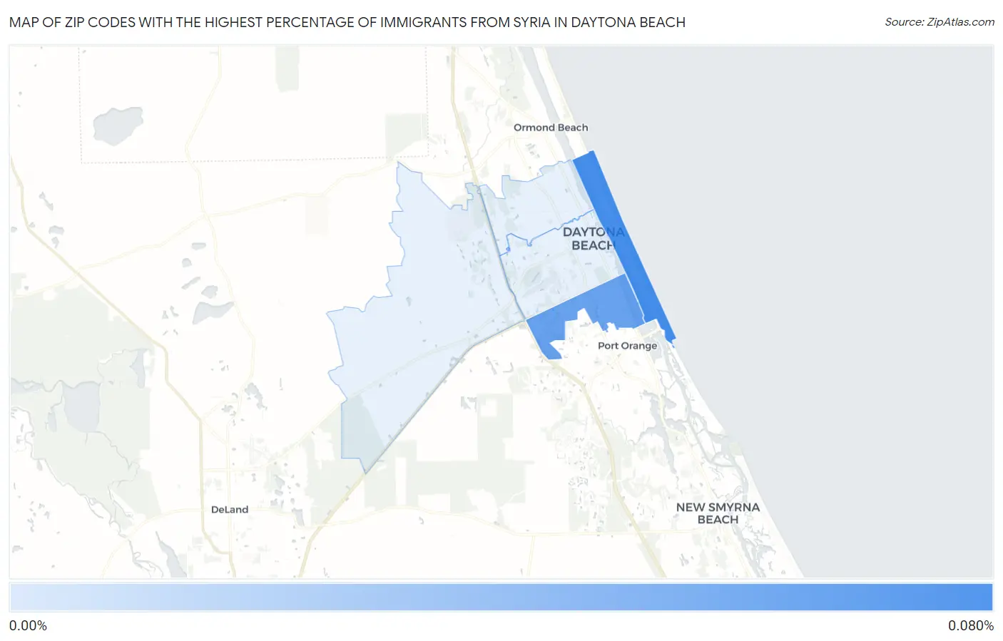Zip Codes with the Highest Percentage of Immigrants from Syria in Daytona Beach Map