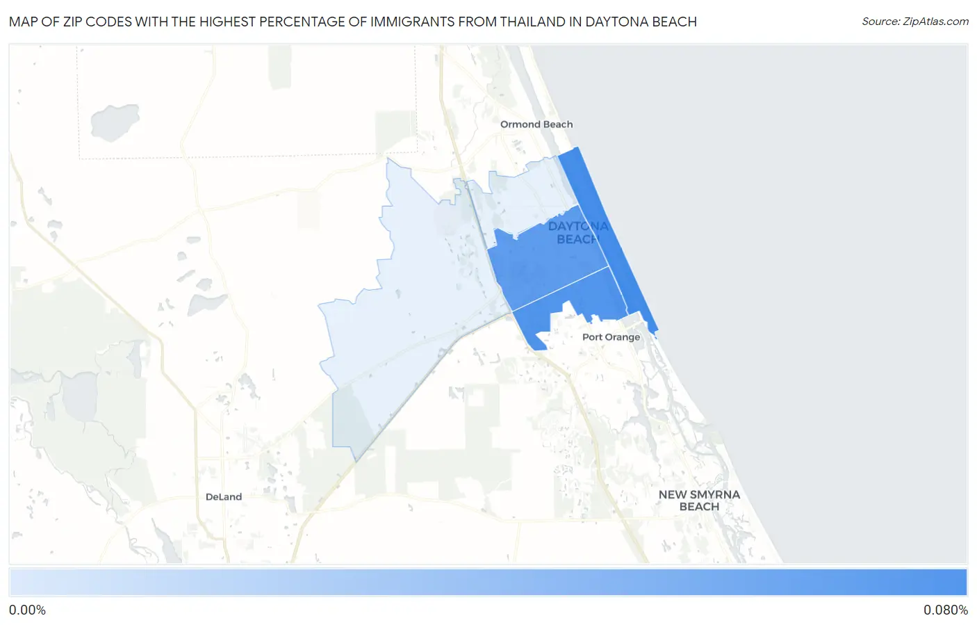 Zip Codes with the Highest Percentage of Immigrants from Thailand in Daytona Beach Map