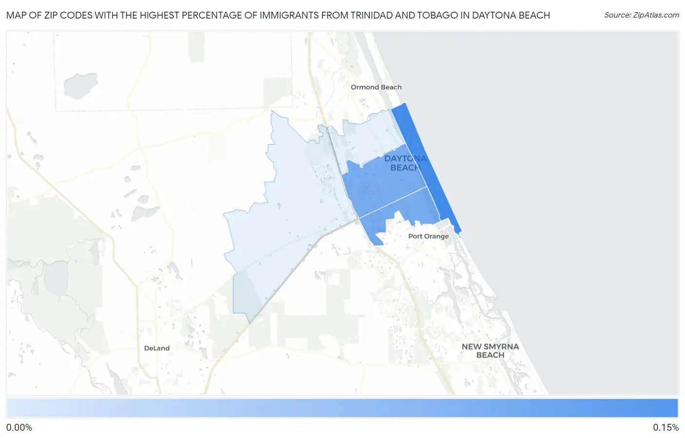 Zip Codes with the Highest Percentage of Immigrants from Trinidad and Tobago in Daytona Beach Map