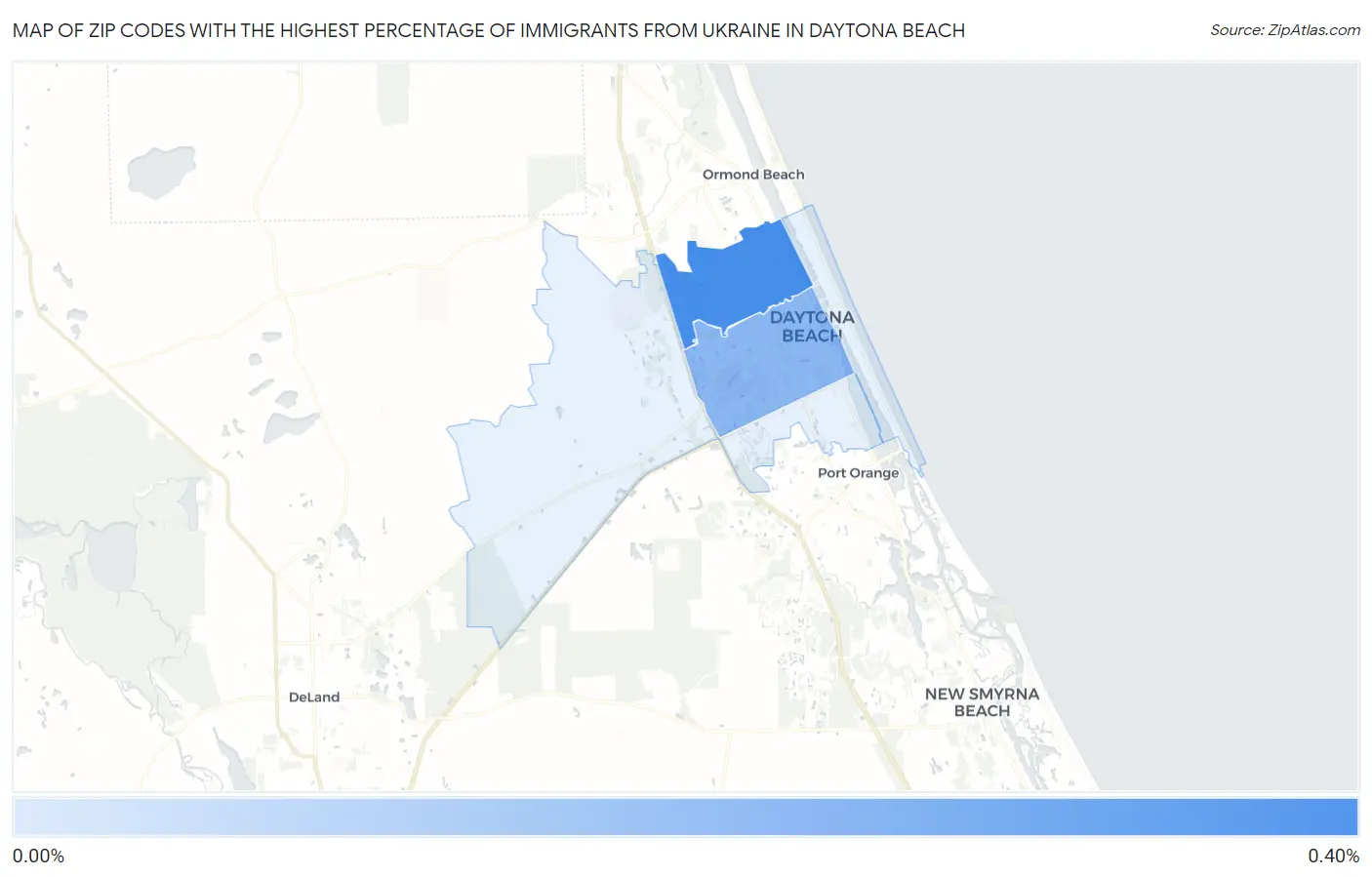 Zip Codes with the Highest Percentage of Immigrants from Ukraine in Daytona Beach Map