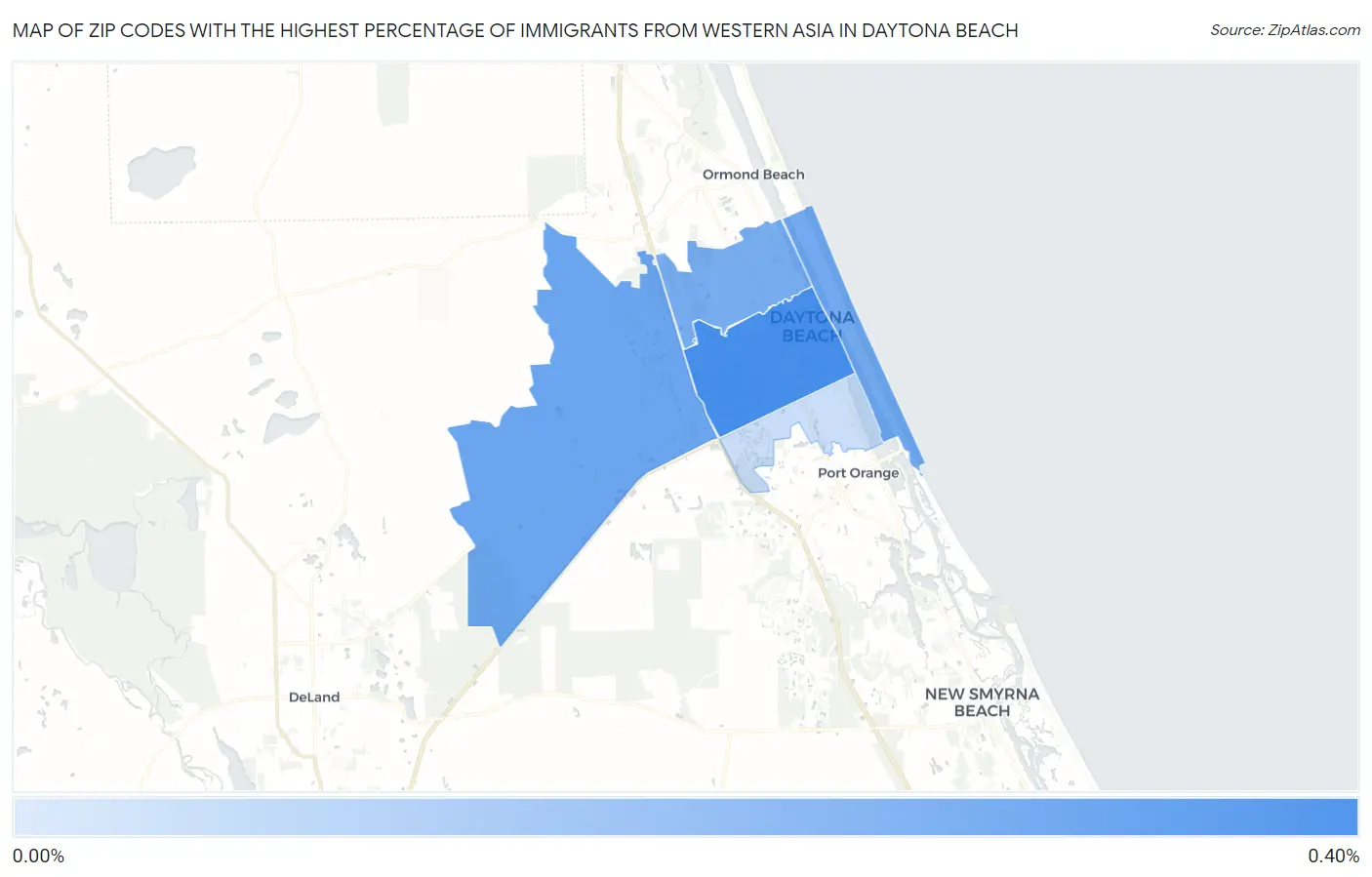 Zip Codes with the Highest Percentage of Immigrants from Western Asia in Daytona Beach Map