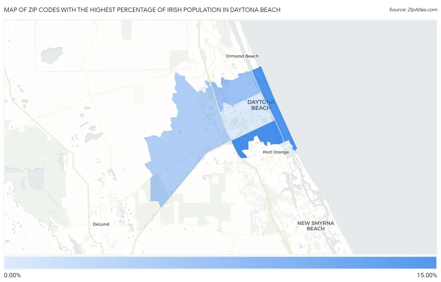 Zip Codes with the Highest Percentage of Irish Population in Daytona Beach Map