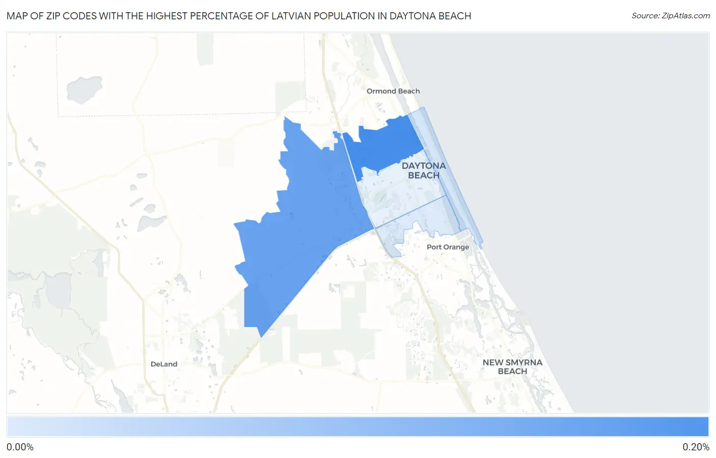 Zip Codes with the Highest Percentage of Latvian Population in Daytona Beach Map