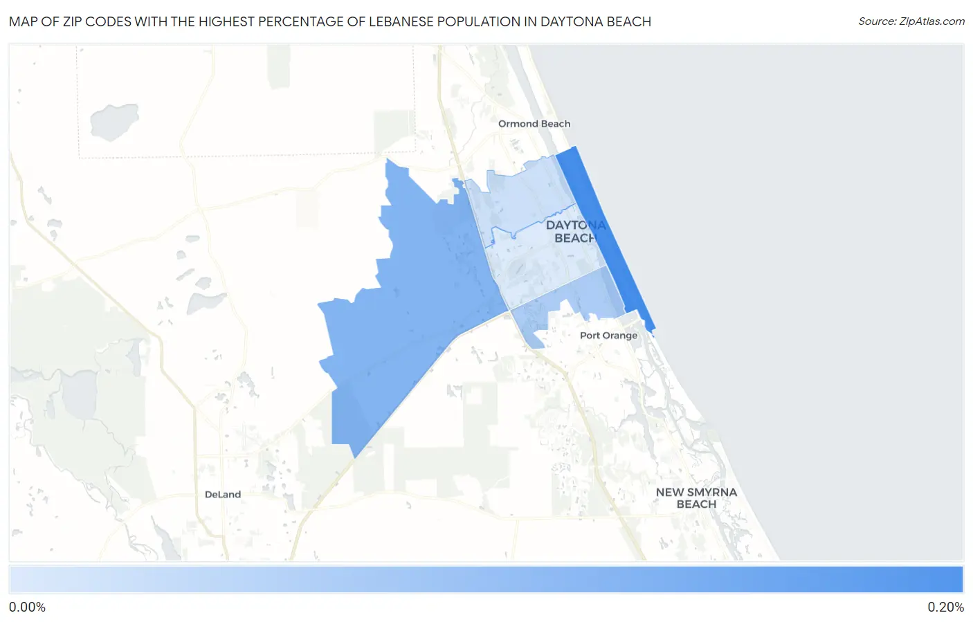 Zip Codes with the Highest Percentage of Lebanese Population in Daytona Beach Map