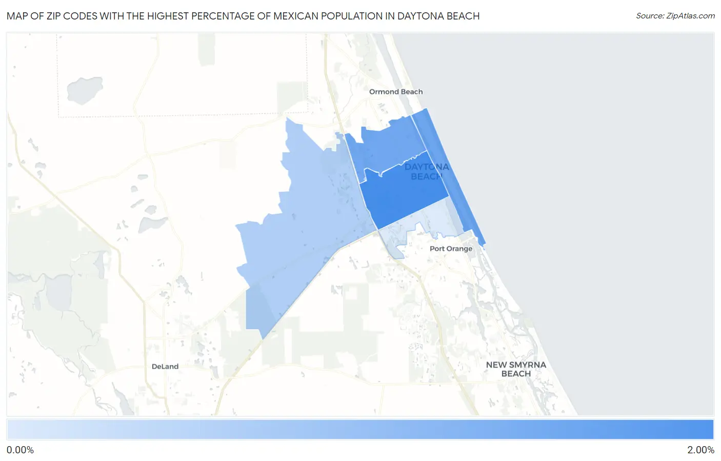 Zip Codes with the Highest Percentage of Mexican Population in Daytona Beach Map