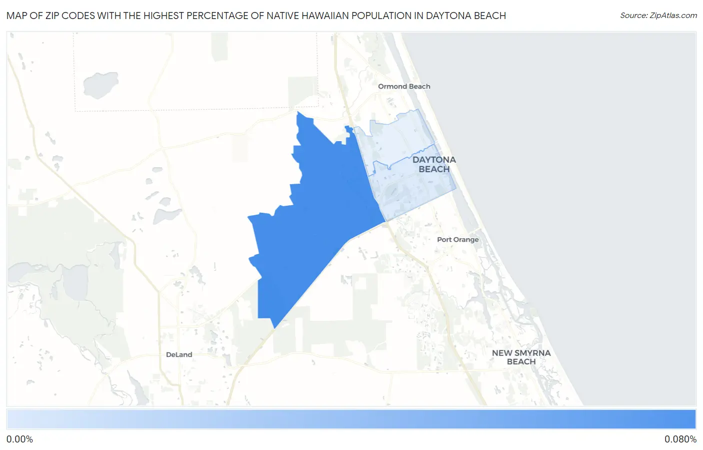 Zip Codes with the Highest Percentage of Native Hawaiian Population in Daytona Beach Map