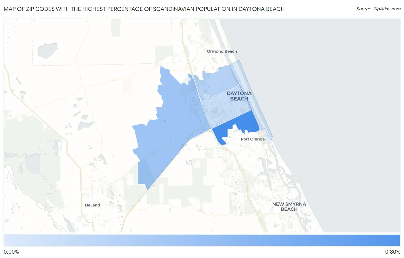 Zip Codes with the Highest Percentage of Scandinavian Population in Daytona Beach Map