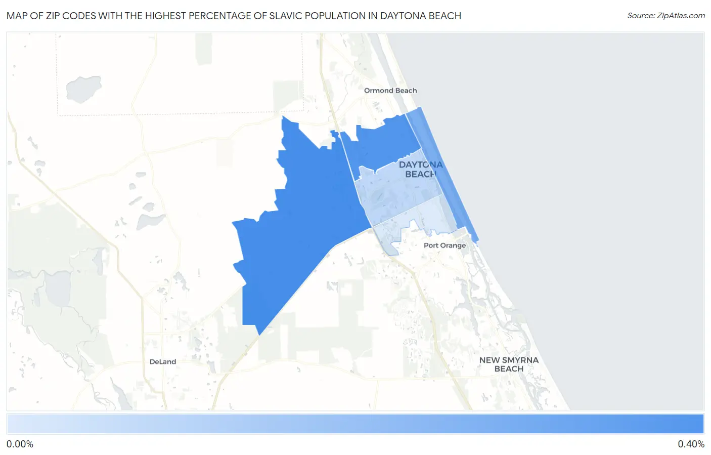 Zip Codes with the Highest Percentage of Slavic Population in Daytona Beach Map