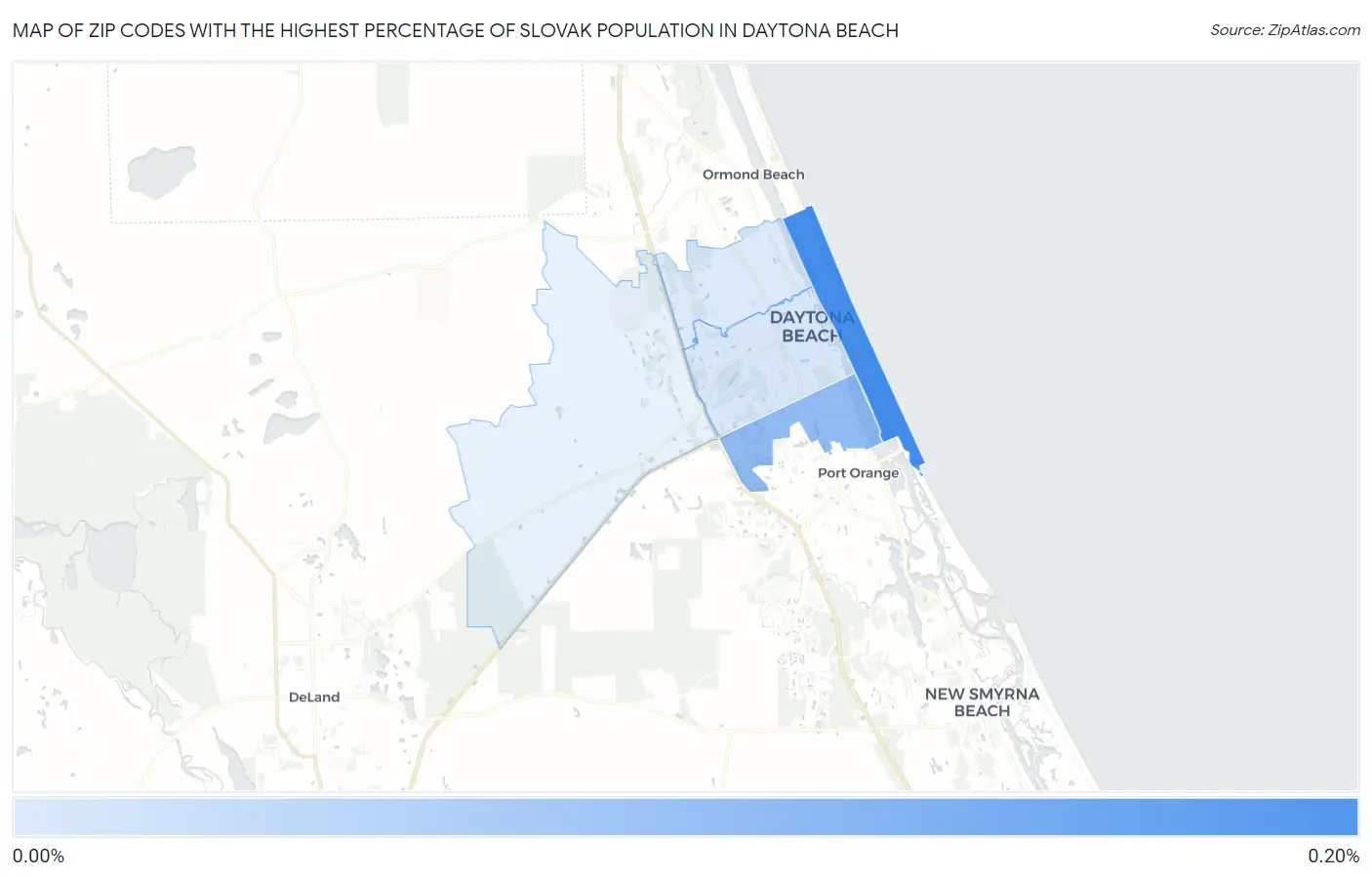 Zip Codes with the Highest Percentage of Slovak Population in Daytona Beach Map