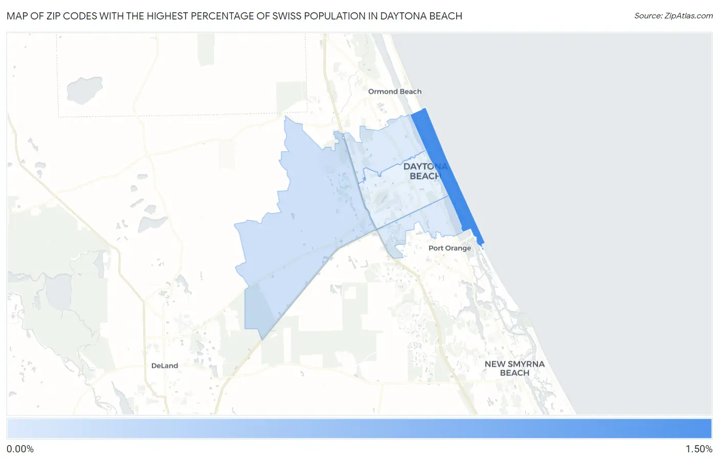 Zip Codes with the Highest Percentage of Swiss Population in Daytona Beach Map