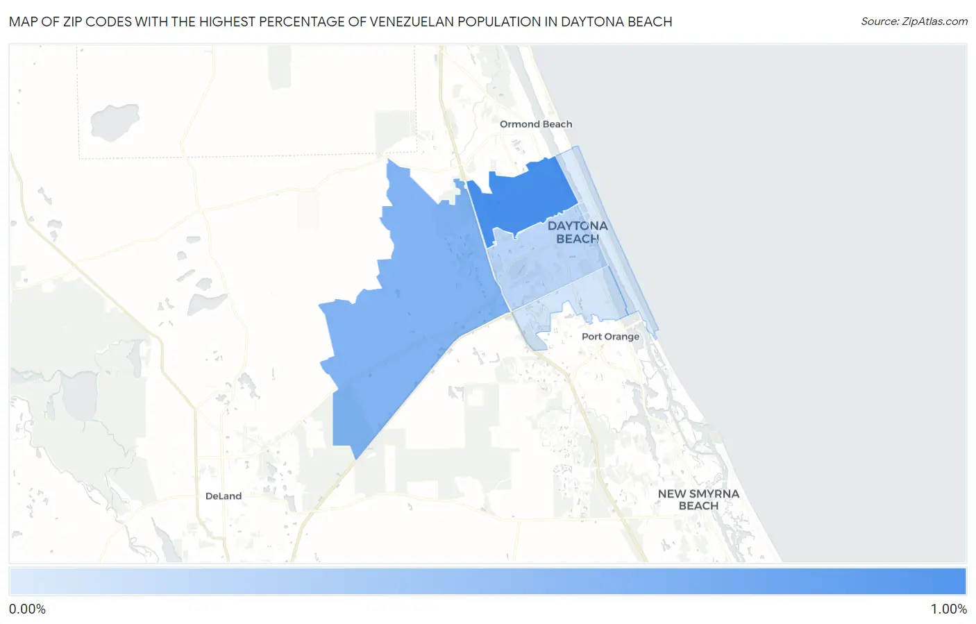 Zip Codes with the Highest Percentage of Venezuelan Population in Daytona Beach Map