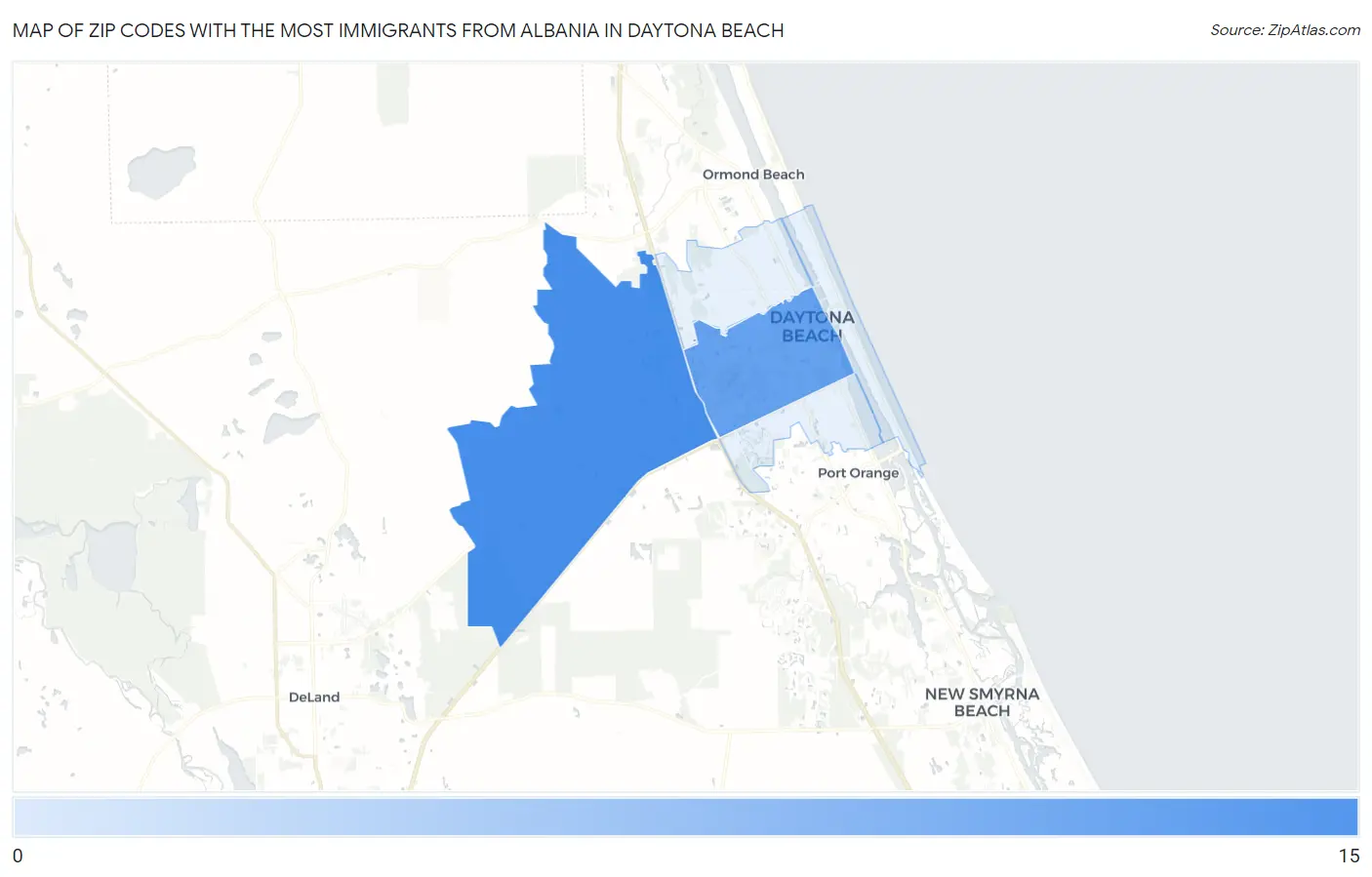 Zip Codes with the Most Immigrants from Albania in Daytona Beach Map