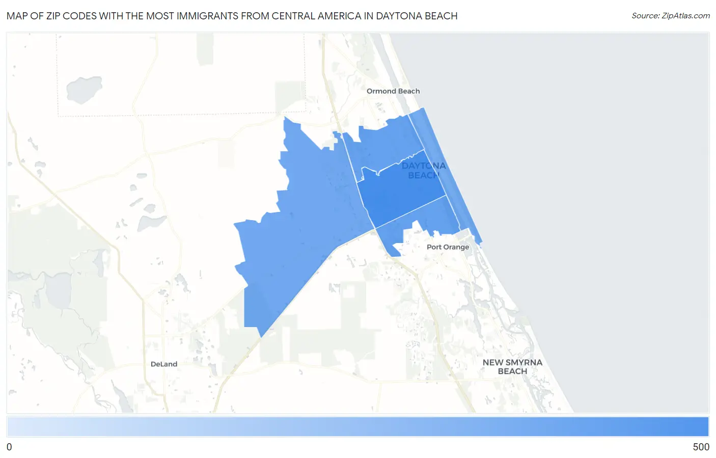 Zip Codes with the Most Immigrants from Central America in Daytona Beach Map