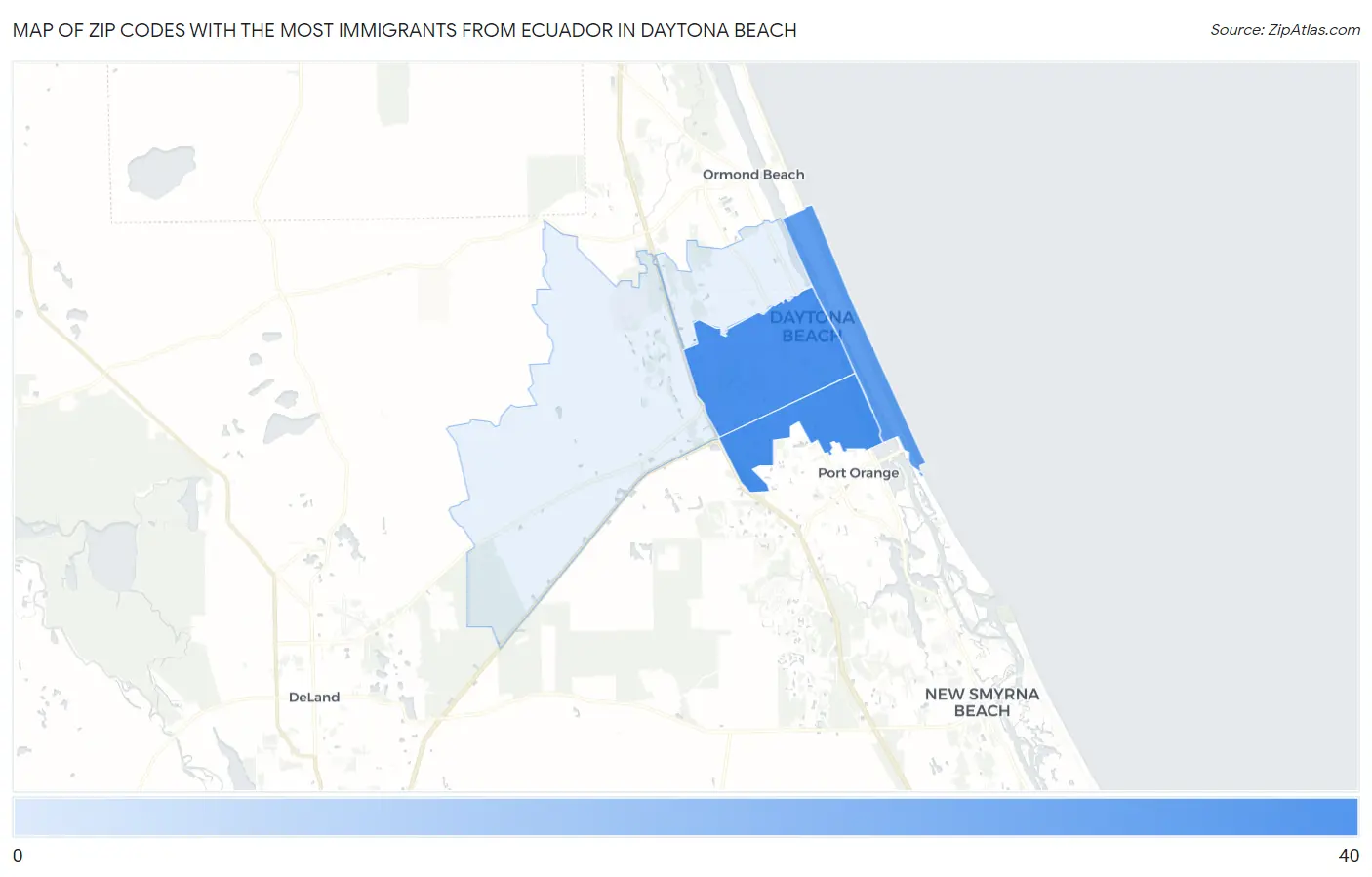 Zip Codes with the Most Immigrants from Ecuador in Daytona Beach Map