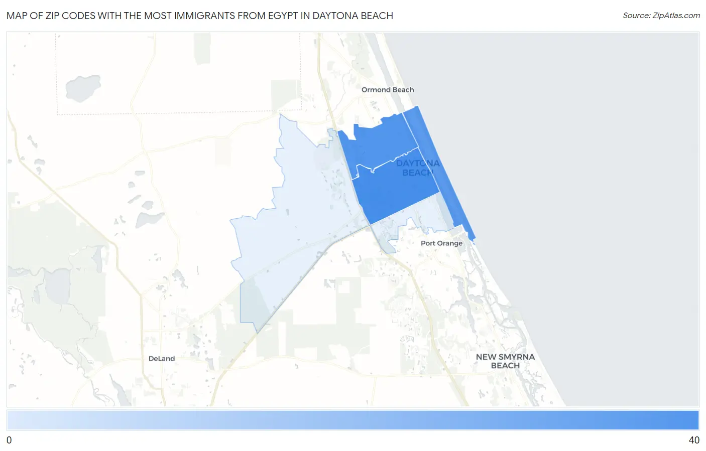 Zip Codes with the Most Immigrants from Egypt in Daytona Beach Map
