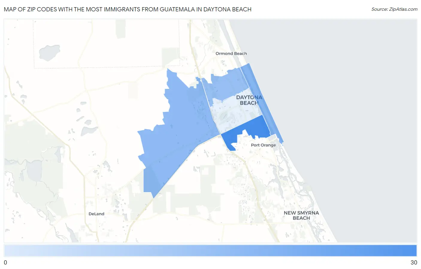 Zip Codes with the Most Immigrants from Guatemala in Daytona Beach Map