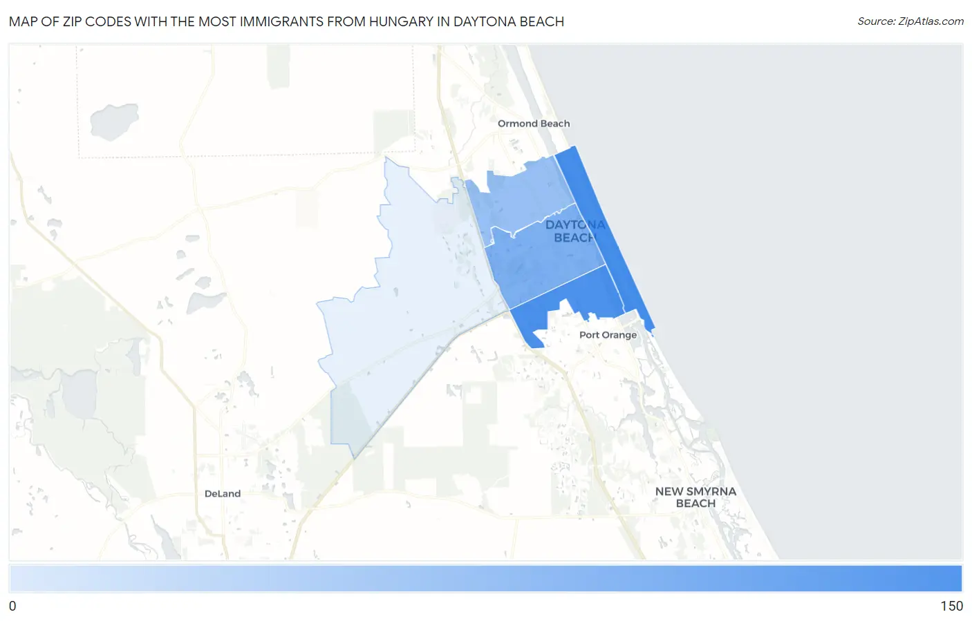 Zip Codes with the Most Immigrants from Hungary in Daytona Beach Map