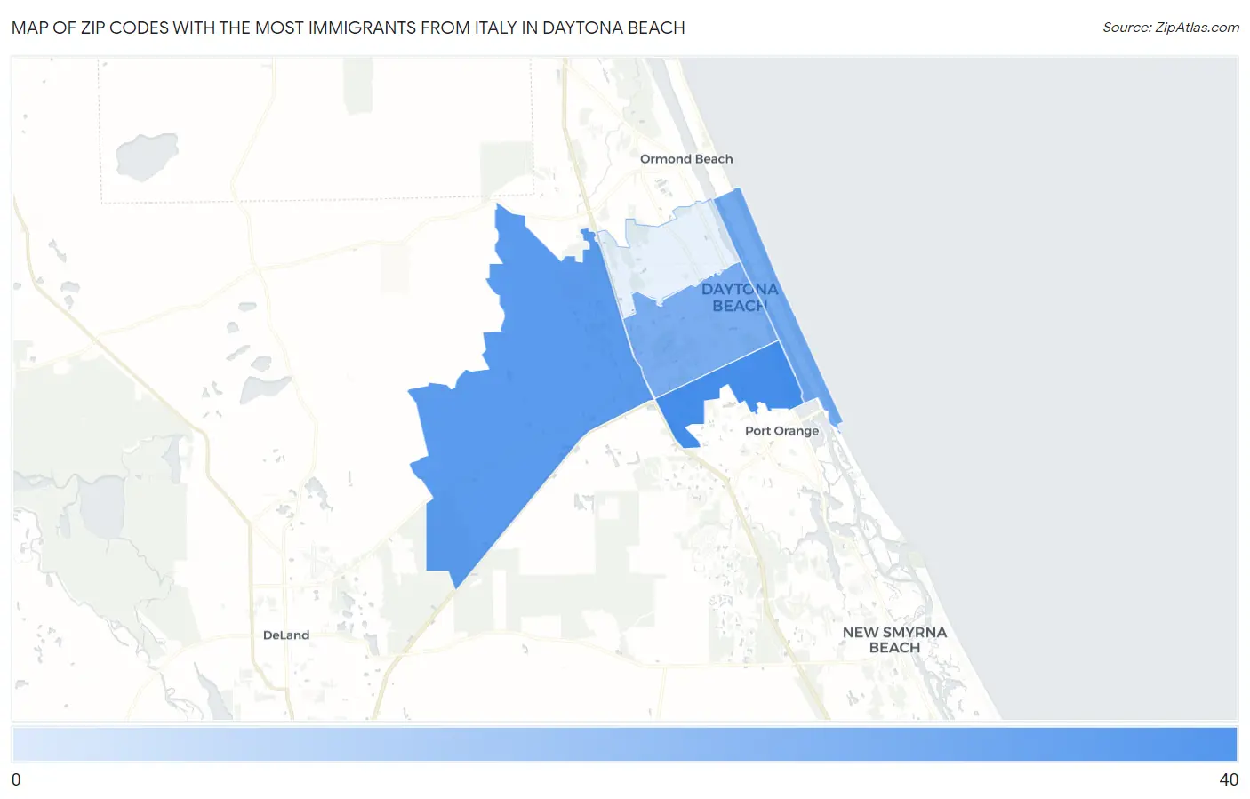 Zip Codes with the Most Immigrants from Italy in Daytona Beach Map