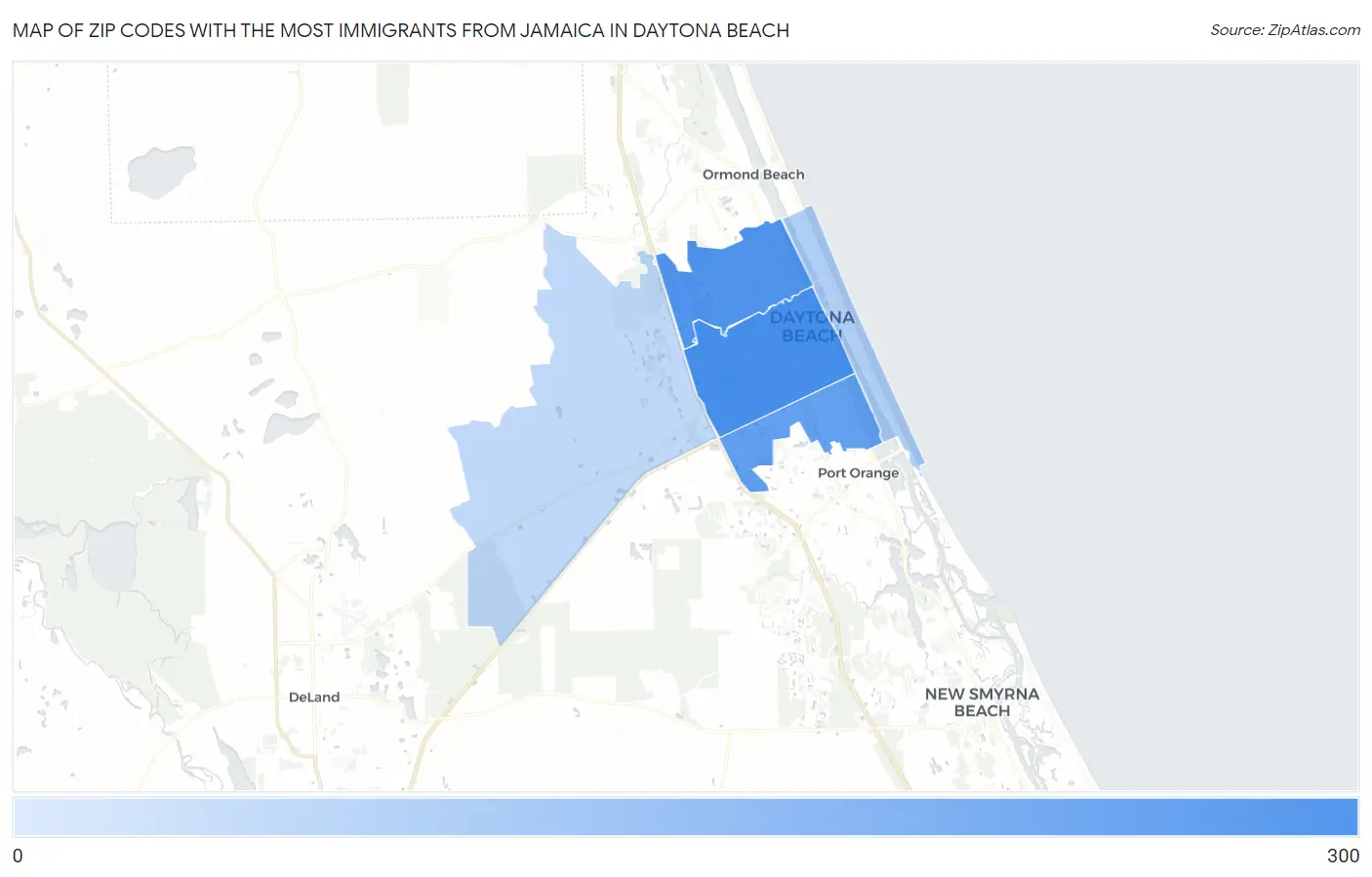Zip Codes with the Most Immigrants from Jamaica in Daytona Beach Map