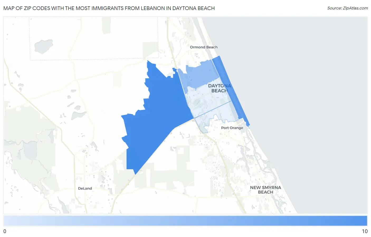 Zip Codes with the Most Immigrants from Lebanon in Daytona Beach Map