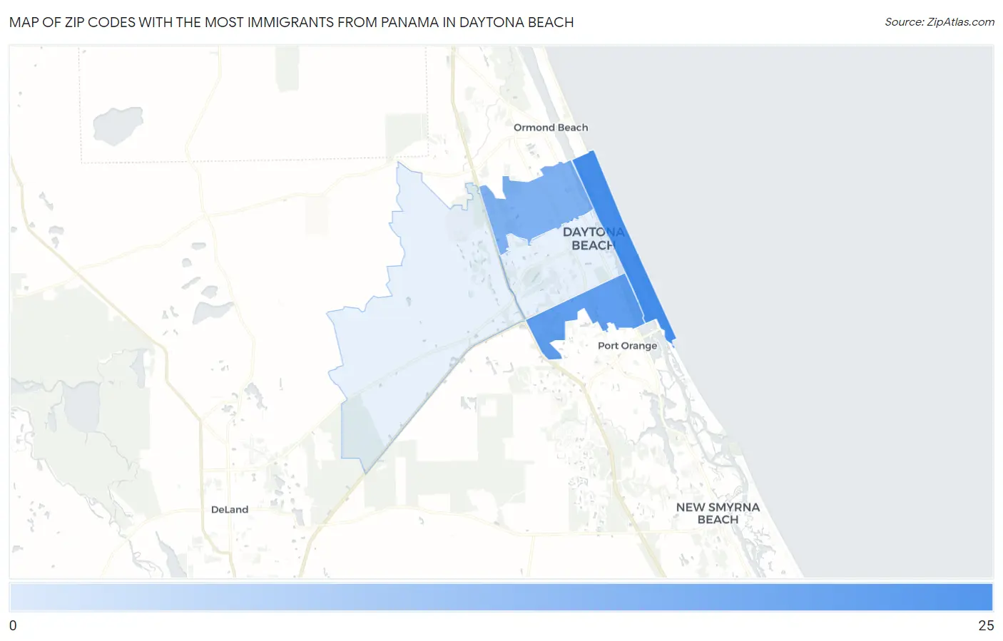 Zip Codes with the Most Immigrants from Panama in Daytona Beach Map